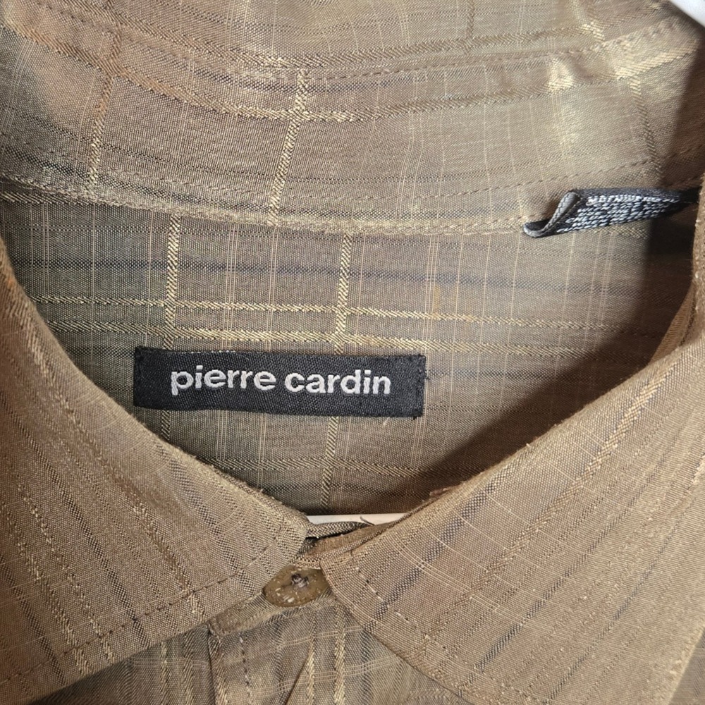 Vintage Pierre Cardin XXL Button Down Shirt Gold Brown Plaid Long Sleeve Mens - Picture 6 of 6